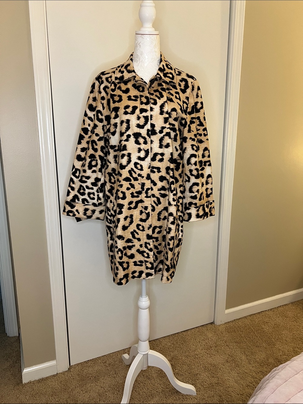 Chico's Leopard Print Coat in Beige and Black